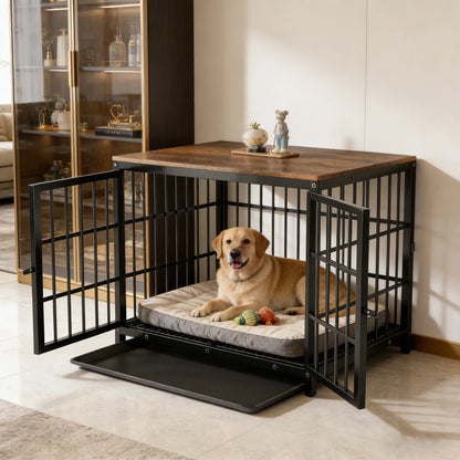 M/L/XL/2XL Dog Crate Cage Furniture Wooden Pet Kennel Table with Three Doors and Removable Tray Decorative Side End Table