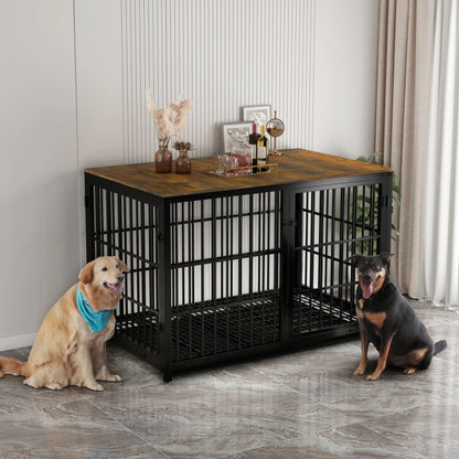 M/L/XL/2XL Dog Crate Cage Furniture Wooden Pet Kennel Table with Three Doors and Removable Tray Decorative Side End Table