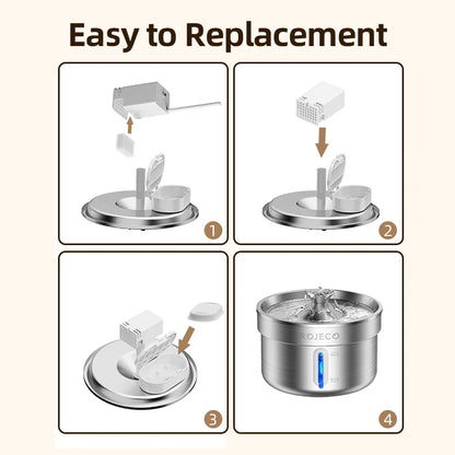 ROJECO Replaceable Water Fountain Filter For 2L Stainless Steel Cat Water Foutain Filters Cat Drinkers Pet Water Purifier Filter