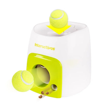 Smart Automatic Dog Ball Launcher with Food Reward - Interactive Tennis Ball Thrower Machine for Dogs Chase Training Toy Pet Exe