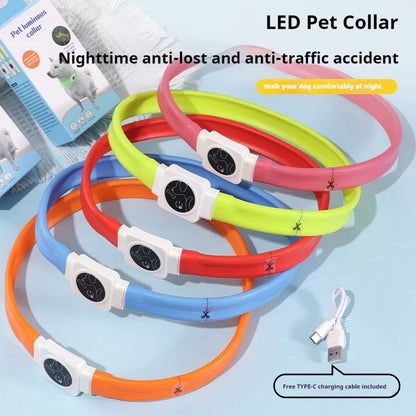 Led Pet Collar Type-C Charging Silicone Nighttime Luminous Ring Usb Dog Cat Collar Quick Flash Constant Light Slow Flash