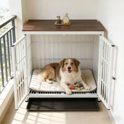 M/L/XL/2XL Dog Crate Cage Furniture Wooden Pet Kennel Table with Three Doors and Removable Tray Decorative Side End Table
