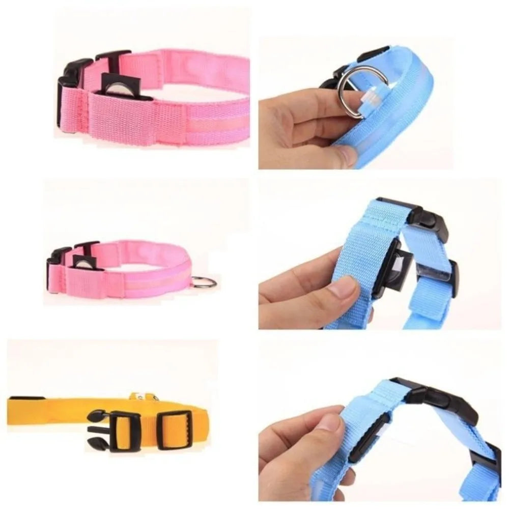 Nylon Reflective LED Dog Collar Light Up Pet Collar Night Walking Camping Safety Adjustable Durable Pet Supplies