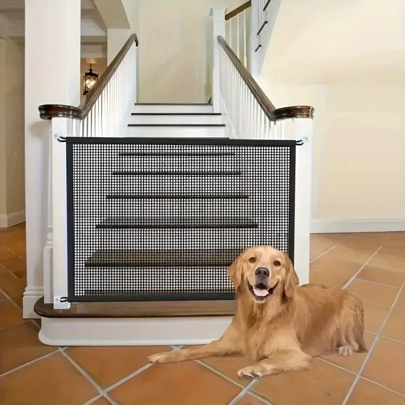 Heavy Duty Dog Barrier Fence with Hooks Insulated Net Foldable Breathable Mesh Mirror Door Pet Security Gate for Indoor Outdoor