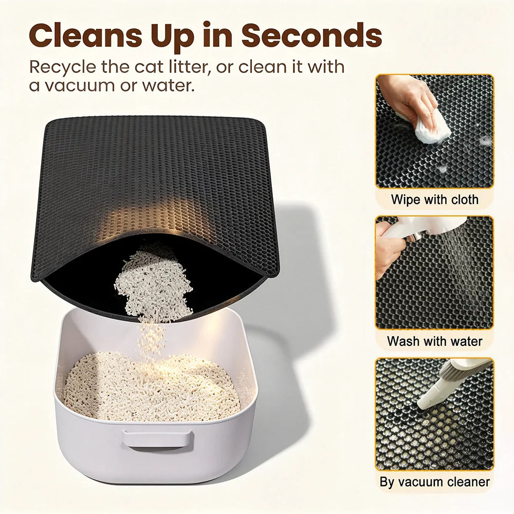 Non-Slip Cat Litter Mat (Double Layer, Washable)