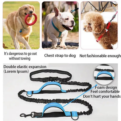 Reflective Elastic Running Dog Leash — Hands-Free Retractable with Bungee