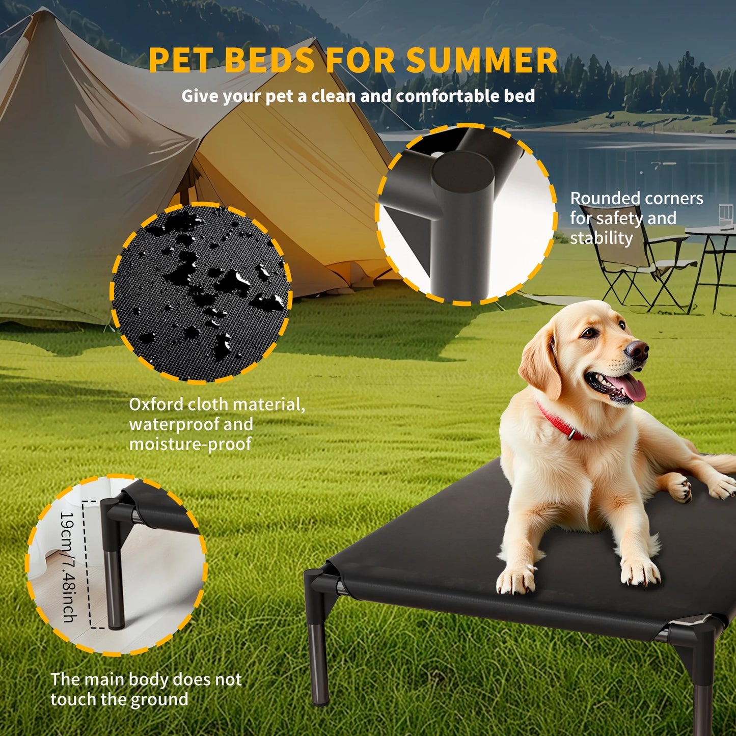 Waterproof Elevated Dog Cot Bed Cooling Raised Pet Bed Breathable Oxford Fabric Indoor Outdoor Use For All Dog Sizes