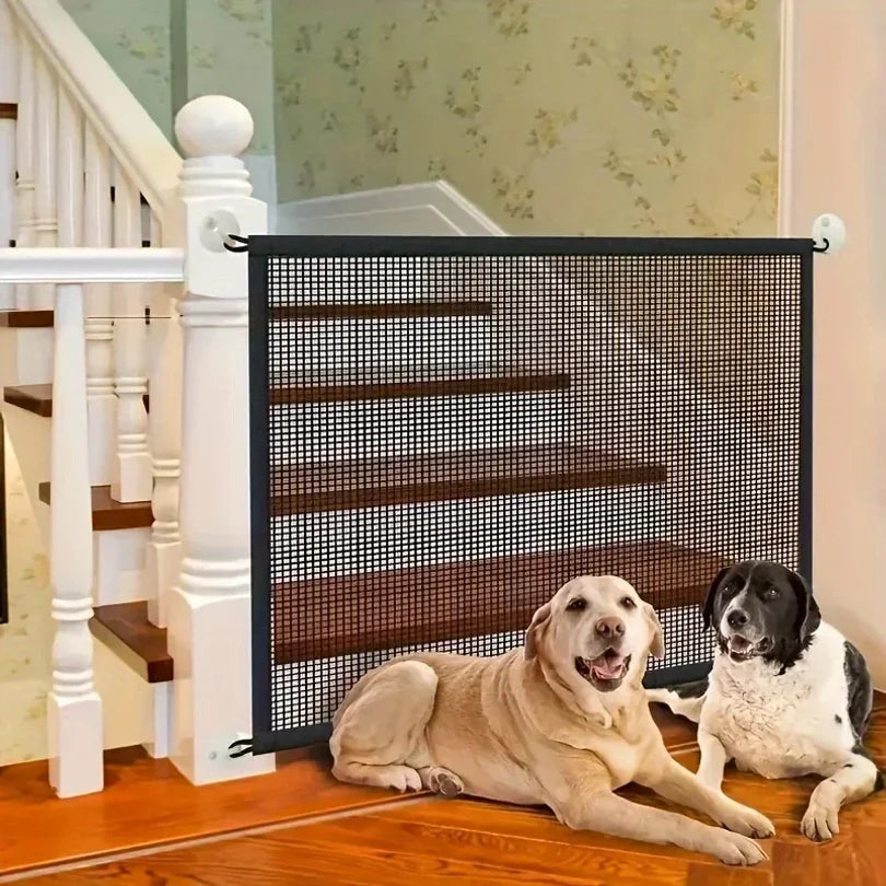 Heavy Duty Dog Barrier Fence with Hooks Insulated Net Foldable Breathable Mesh Mirror Door Pet Security Gate for Indoor Outdoor