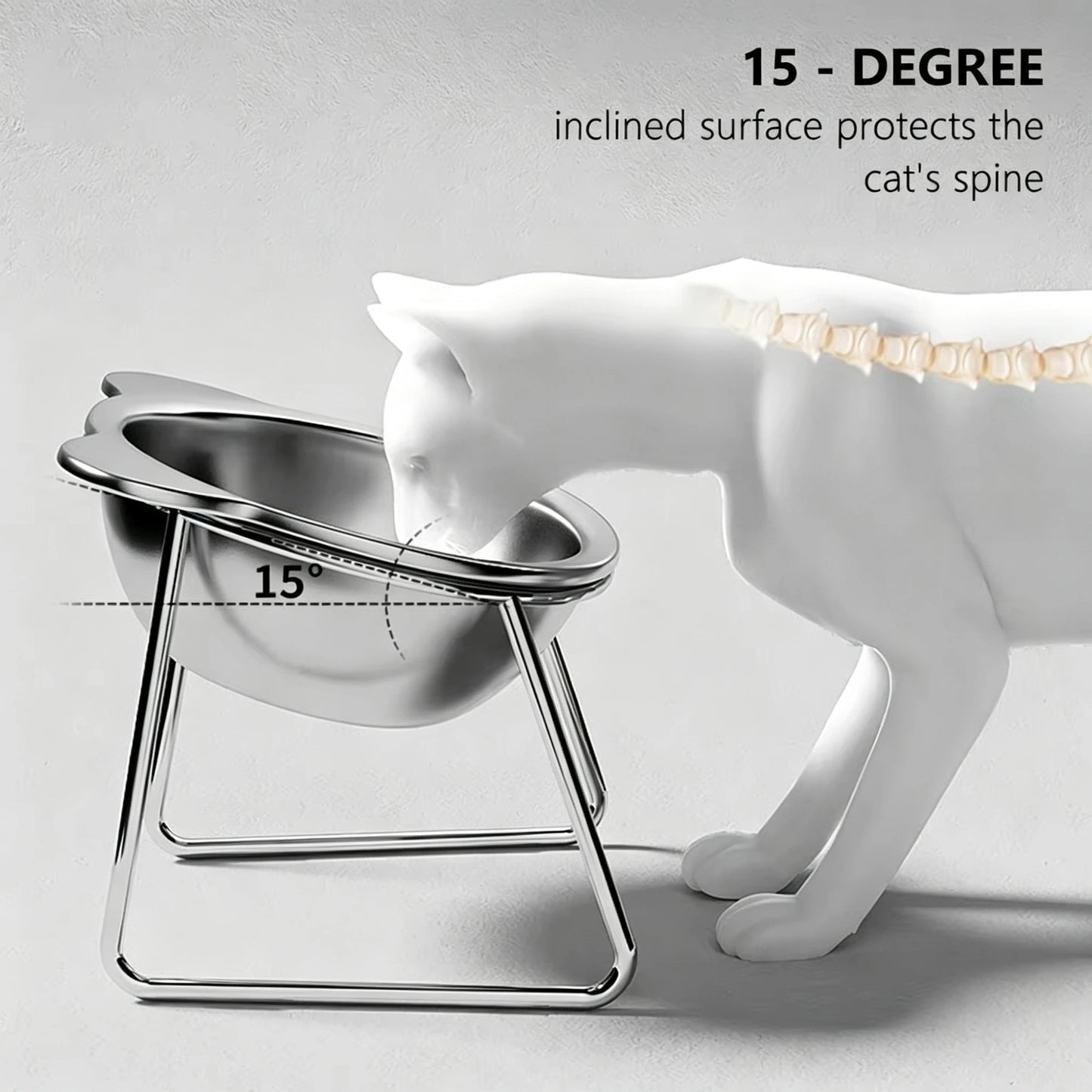 Raised Stainless Steel Cat Bowl — 15° Tilted, Neck-Friendly