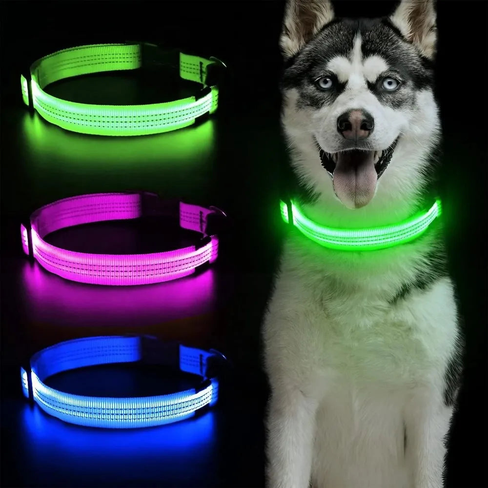 Nylon Reflective LED Dog Collar Light Up Pet Collar Night Walking Camping Safety Adjustable Durable Pet Supplies