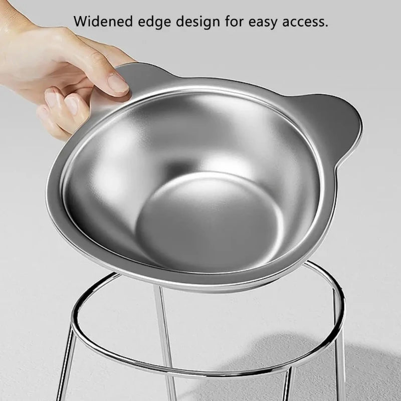 Raised Stainless Steel Cat Bowl — 15° Tilted, Neck-Friendly