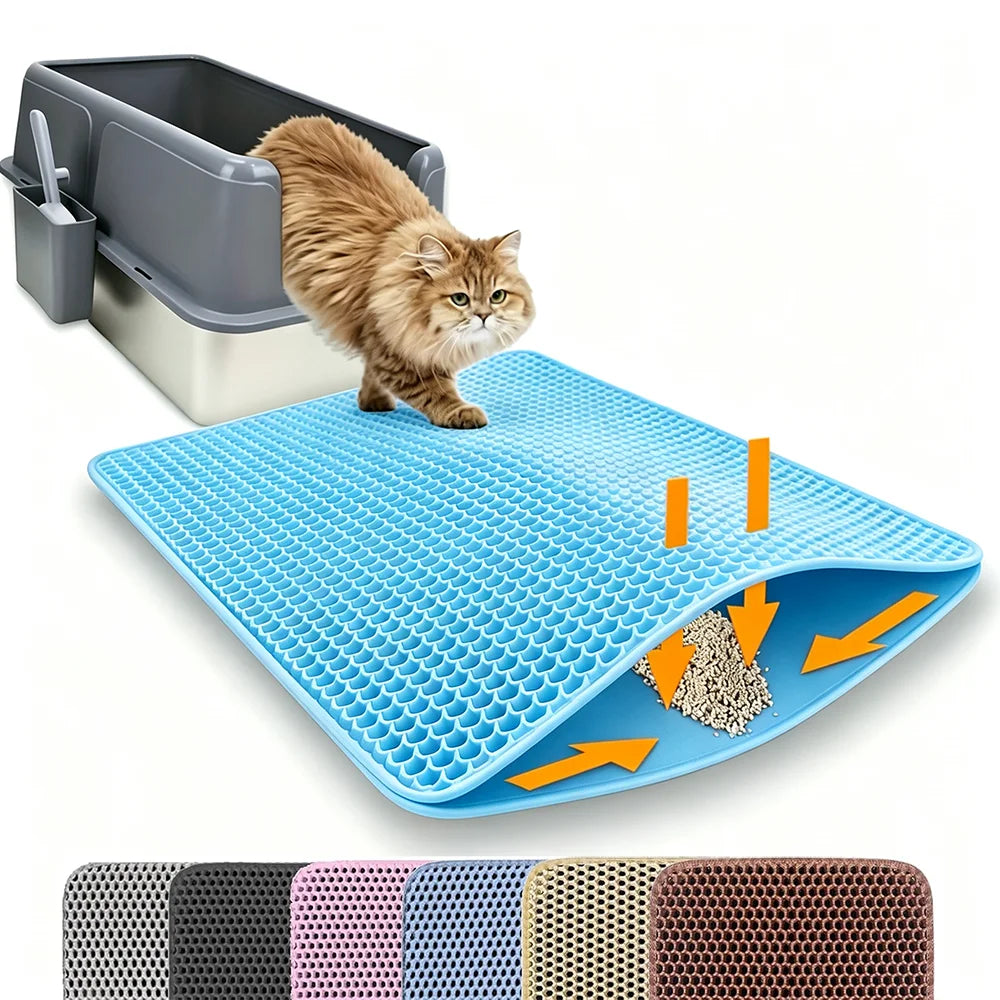 Non-Slip Cat Litter Mat (Double Layer, Washable)