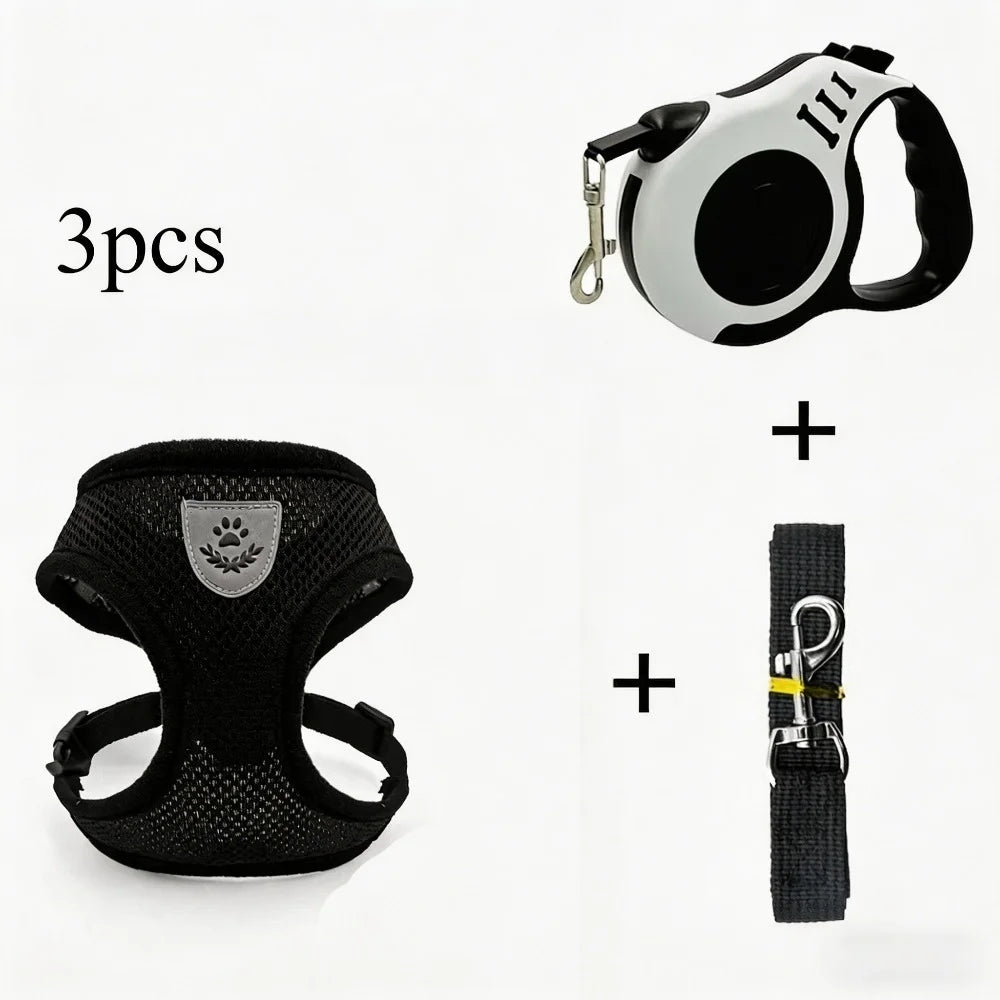 3 Pcs Cat Leash Set, Escape Proof Harness + Leash + Retractable, Breathable Vest for Walking, Anti Pull Comfort Fit for Outdoor