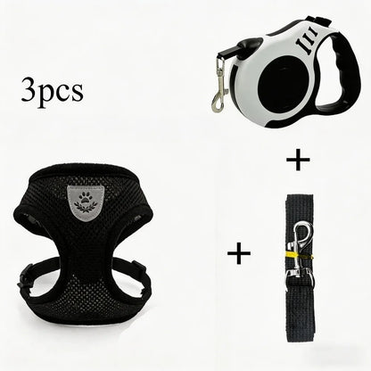 3 Pcs Cat Leash Set, Escape Proof Harness + Leash + Retractable, Breathable Vest for Walking, Anti Pull Comfort Fit for Outdoor