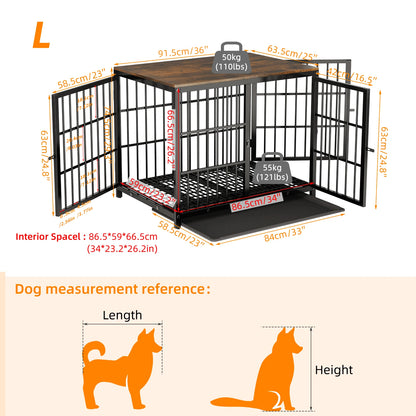 M/L/XL/2XL Dog Crate Cage Furniture Wooden Pet Kennel Table with Three Doors and Removable Tray Decorative Side End Table
