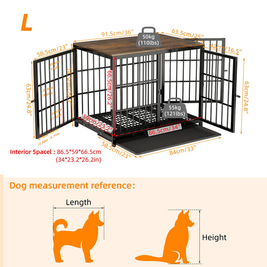 M/L/XL/2XL Dog Crate Cage Furniture Wooden Pet Kennel Table with Three Doors and Removable Tray Decorative Side End Table