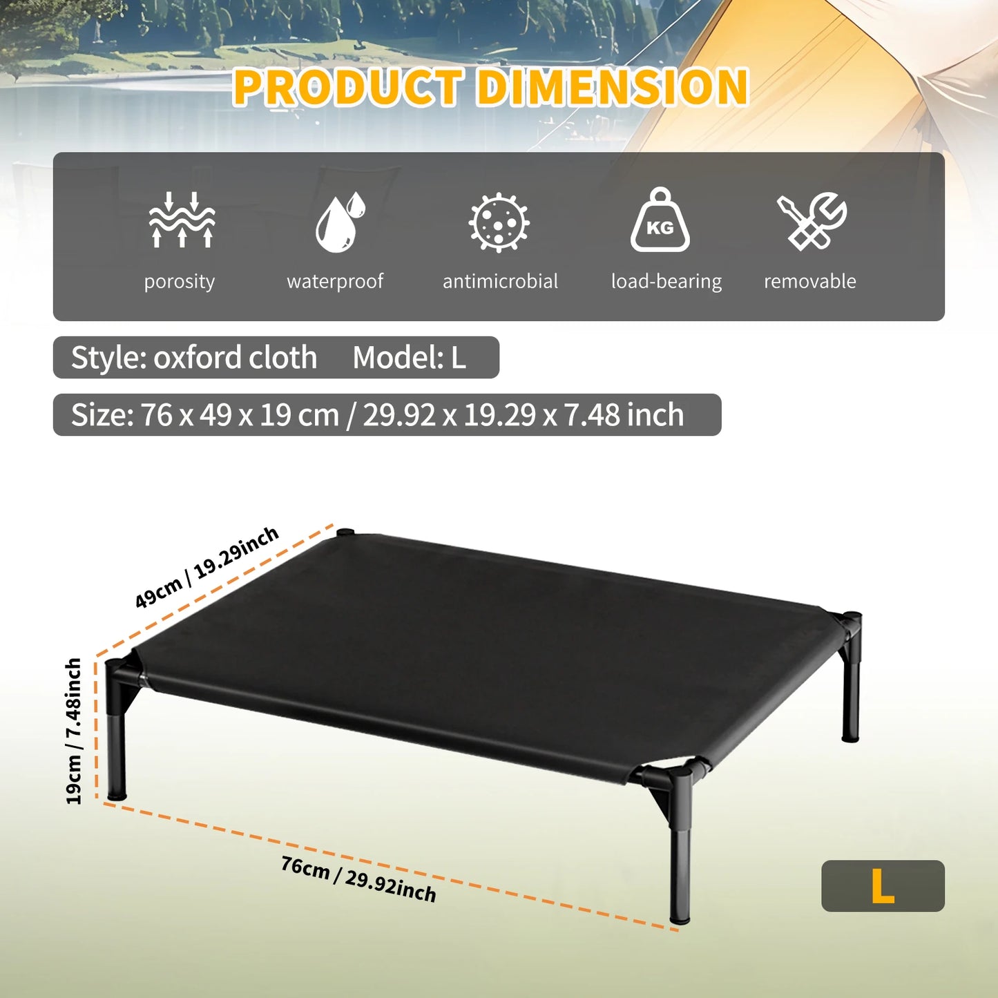 Waterproof Elevated Dog Cot Bed Cooling Raised Pet Bed Breathable Oxford Fabric Indoor Outdoor Use For All Dog Sizes