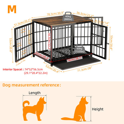 M/L/XL/2XL Dog Crate Cage Furniture Wooden Pet Kennel Table with Three Doors and Removable Tray Decorative Side End Table