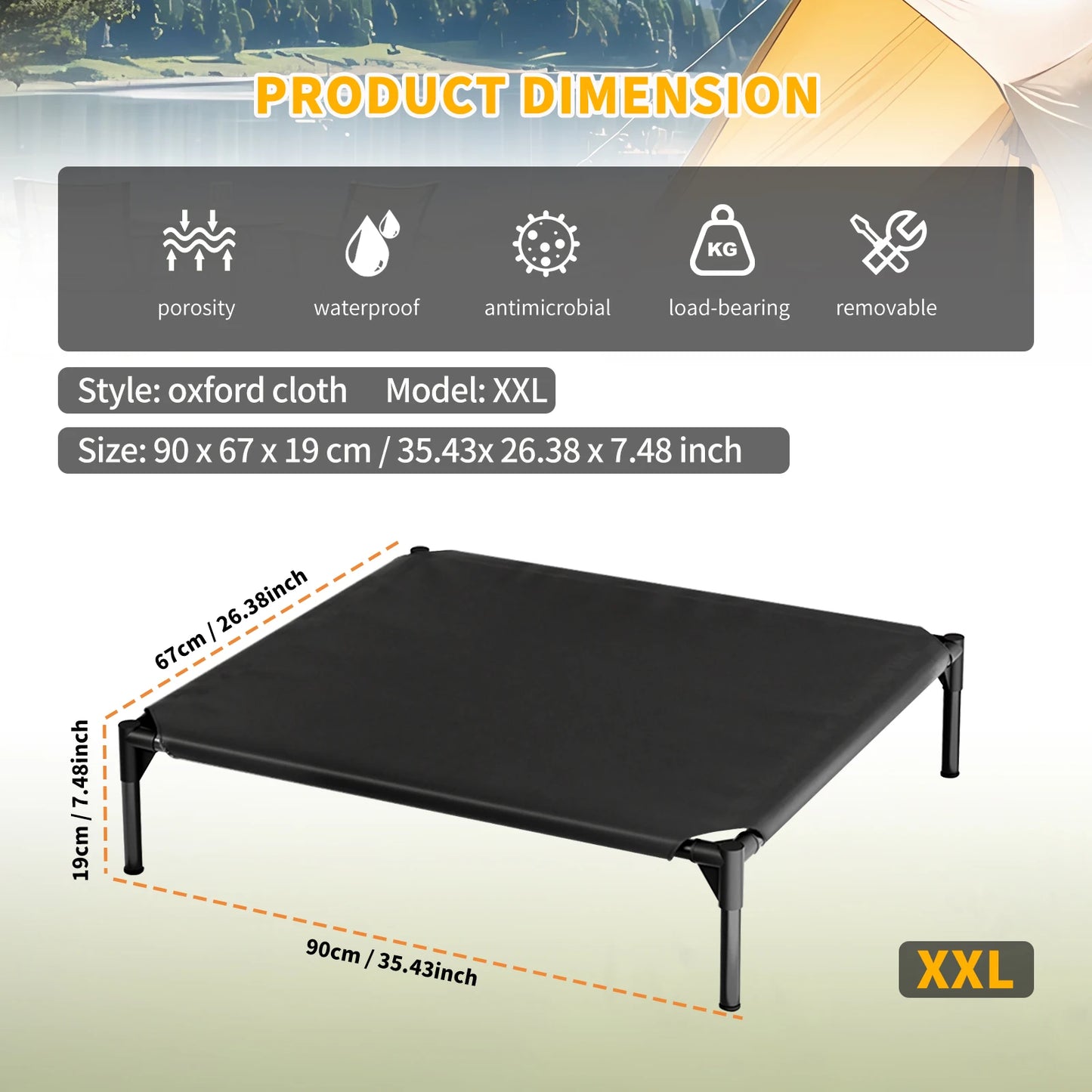 Waterproof Elevated Dog Cot Bed Cooling Raised Pet Bed Breathable Oxford Fabric Indoor Outdoor Use For All Dog Sizes