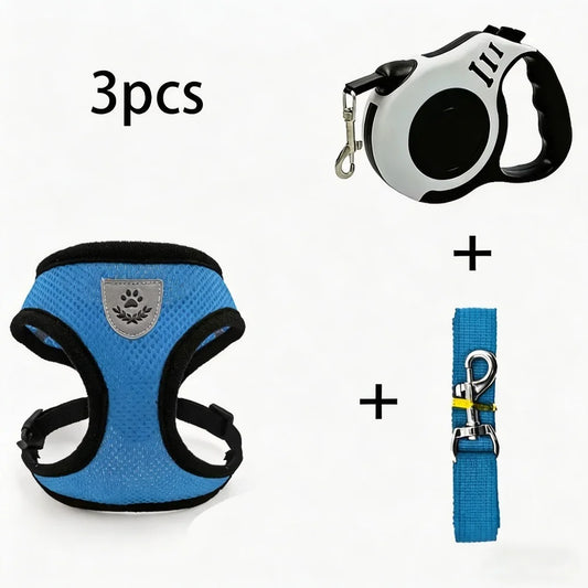 3 Pcs Cat Leash Set, Escape Proof Harness + Leash + Retractable, Breathable Vest for Walking, Anti Pull Comfort Fit for Outdoor
