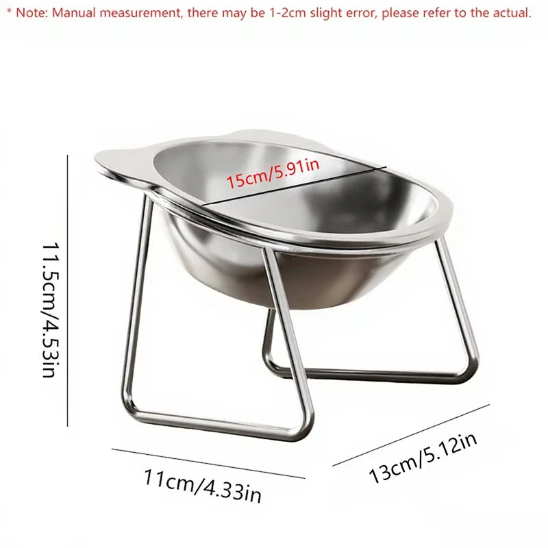 Raised Stainless Steel Cat Bowl — 15° Tilted, Neck-Friendly