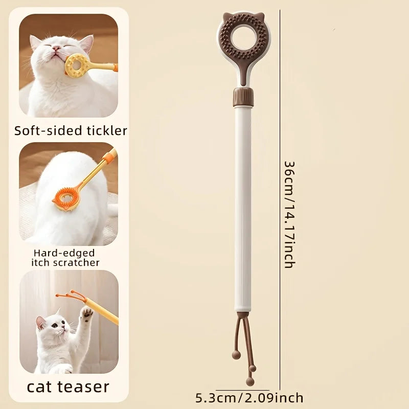 2 in 1 Telescopic Cat Back Scratcher Double Sided Silicone Pet Massager Itching Relief Wand Retractable Interactive Teaser Toy
