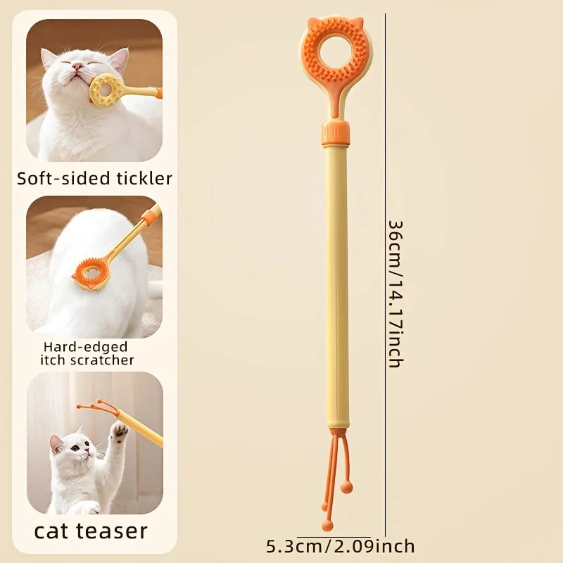 2 in 1 Telescopic Cat Back Scratcher Double Sided Silicone Pet Massager Itching Relief Wand Retractable Interactive Teaser Toy