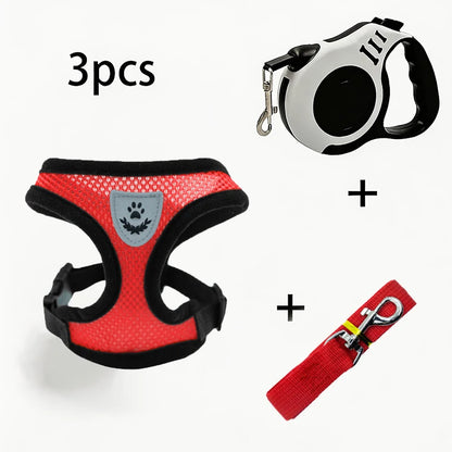 3 Pcs Cat Leash Set, Escape Proof Harness + Leash + Retractable, Breathable Vest for Walking, Anti Pull Comfort Fit for Outdoor