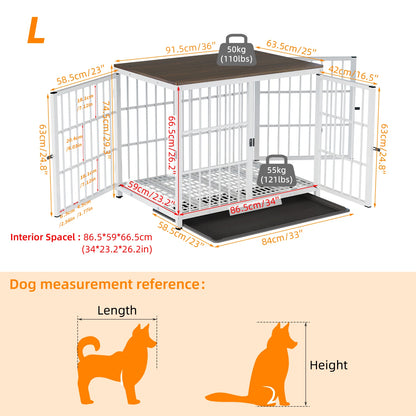 M/L/XL/2XL Dog Crate Cage Furniture Wooden Pet Kennel Table with Three Doors and Removable Tray Decorative Side End Table