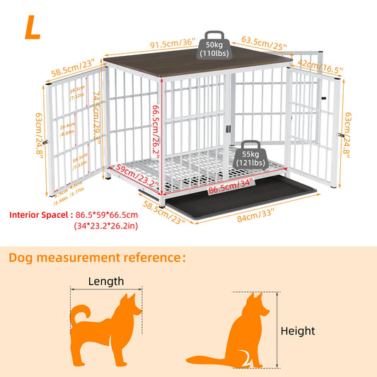 M/L/XL/2XL Dog Crate Cage Furniture Wooden Pet Kennel Table with Three Doors and Removable Tray Decorative Side End Table