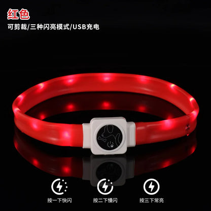 Led Pet Collar Type-C Charging Silicone Nighttime Luminous Ring Usb Dog Cat Collar Quick Flash Constant Light Slow Flash